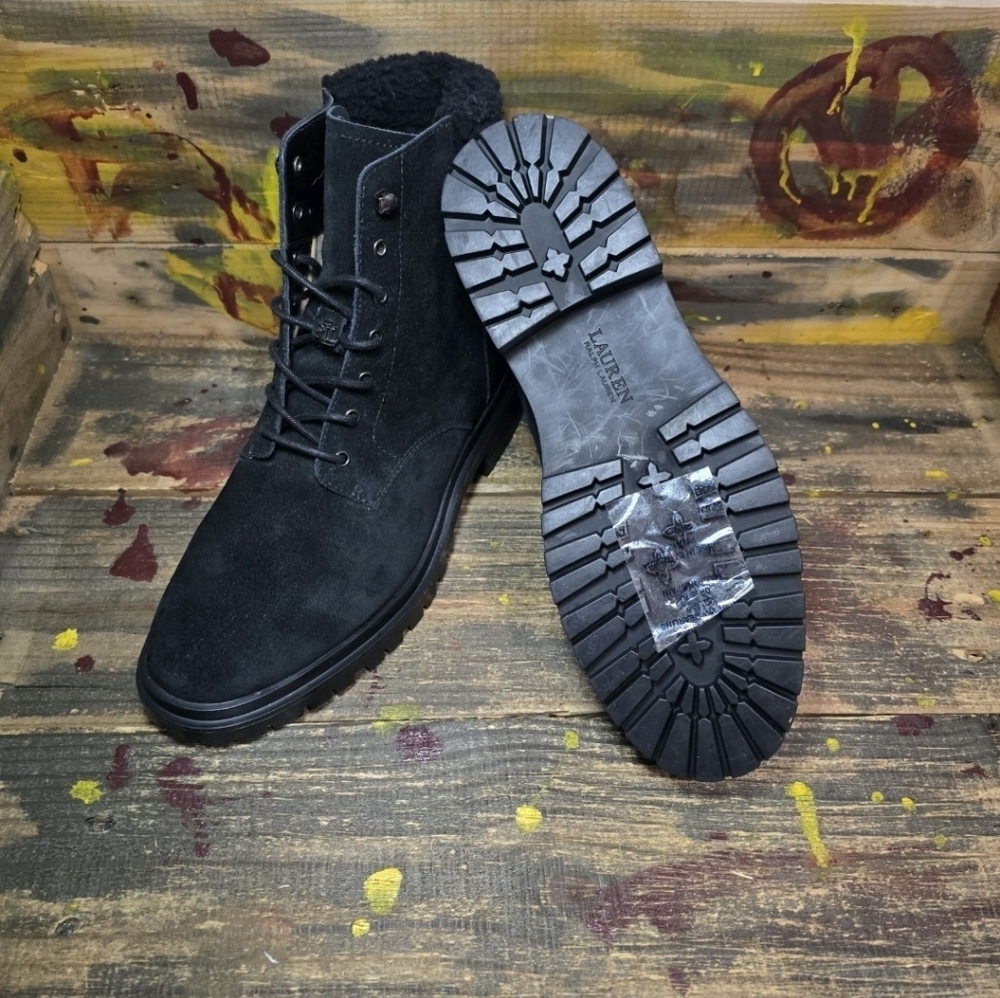 Ralph Lauren Women's Black Suede Shearling Lined Carlee Boots Size 10 New - Picture 7 of 10